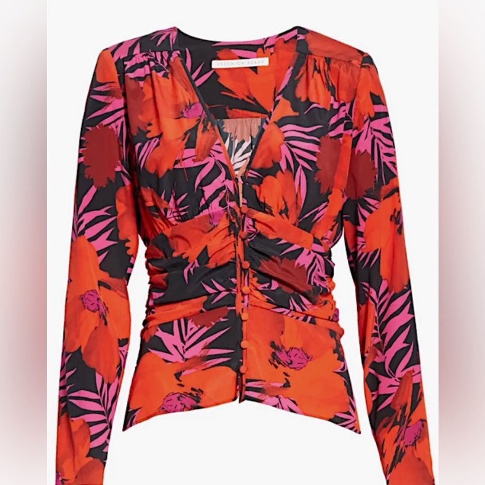 Pevero Floral Stretch Silk Top Veronica Beard sz 6